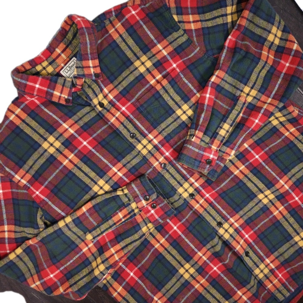 LL Bean Scotch Plaid Flannel Button Down  Shirt Mens XL Slightly Fitted Gorpcore